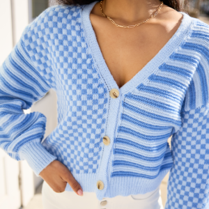 Samara Checkered And Stripes Blue Cardigan