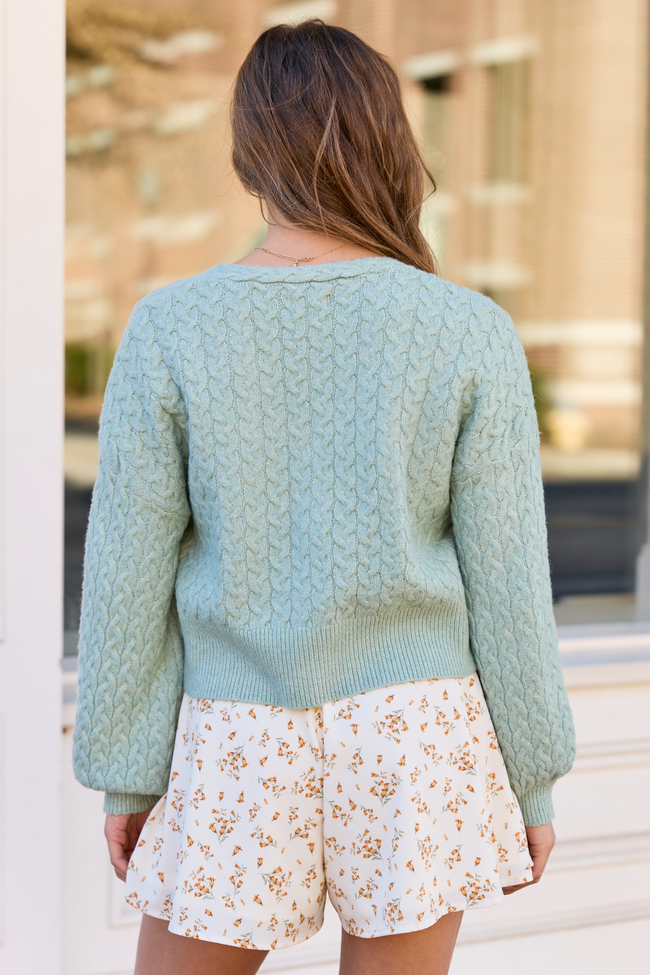 Heather Sage Green V-Neck Cardigan - Image 4