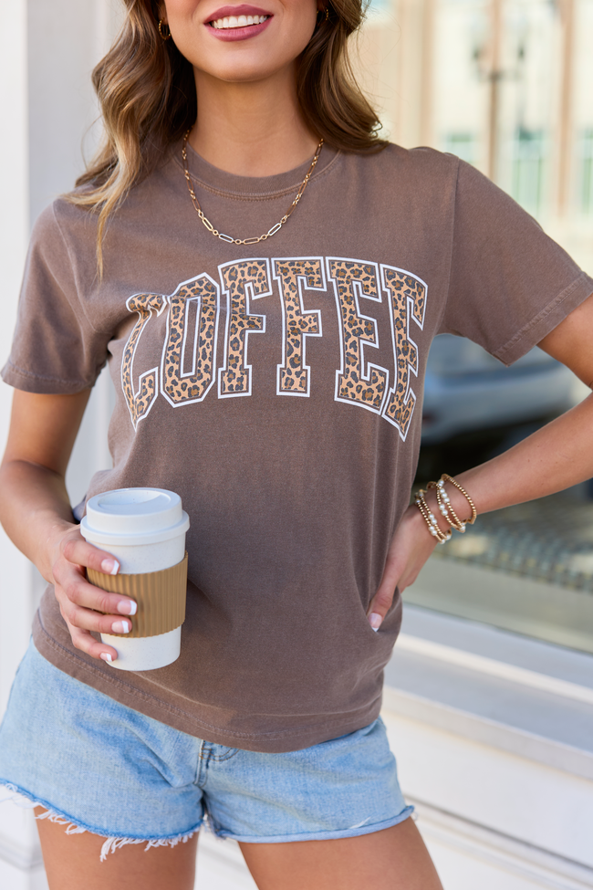 Coffee Leopard Print Brown Graphic Tee - Image 2
