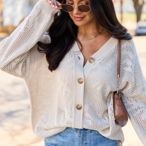 Botanic Bliss Beige Crochet Cardigan