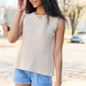 Best Day Ever Beige High Neck Sweater Tank