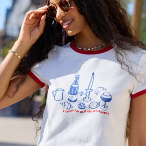 Croissants For Dinner White Graphic Cropped Tee