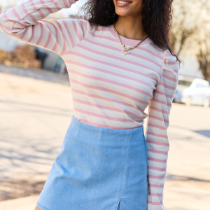 Ginger Pink Striped Puff Long Sleeve