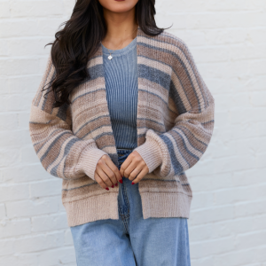 Alix Neutral Striped Open Cardigan SALE