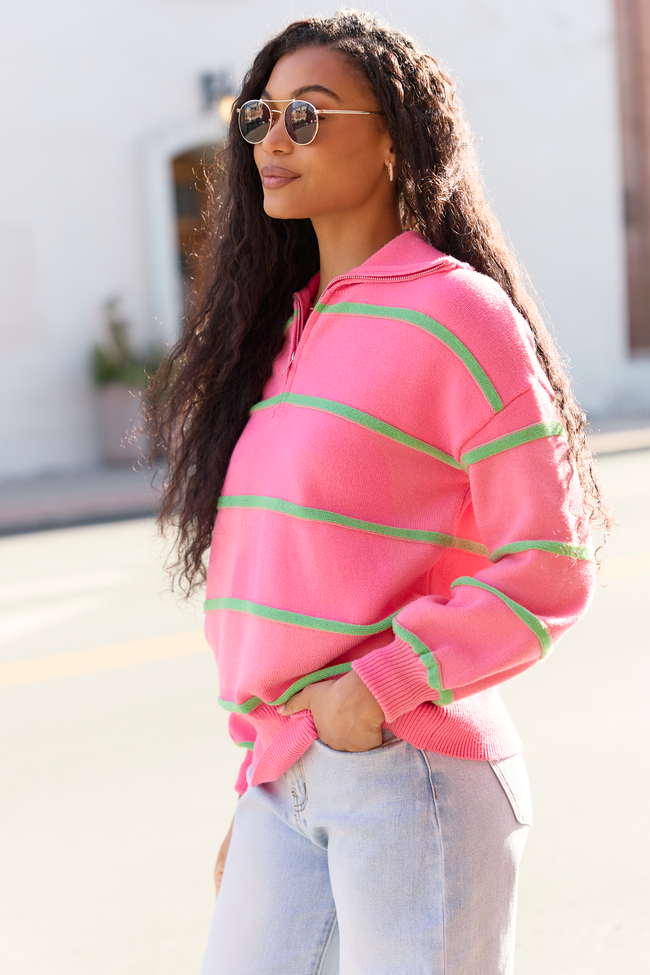 Sunday Stripe Club Pink And Green Quarter Zip - Image 4