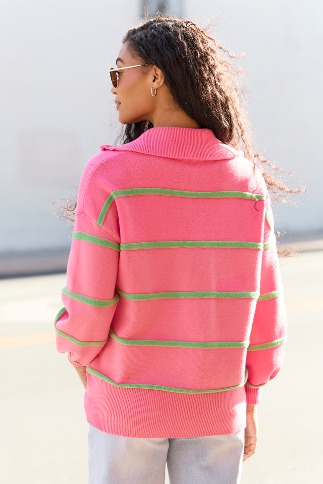 Sunday Stripe Club Pink And Green Quarter Zip - Image 5