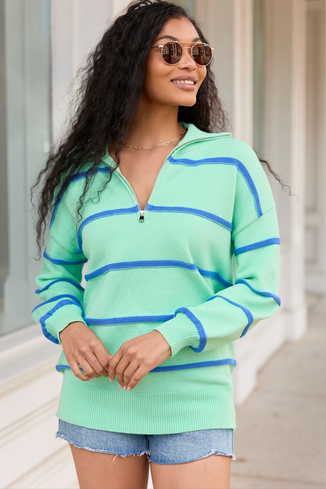 Sunday Stripe Club Green And Blue Quarter Zip - Image 3