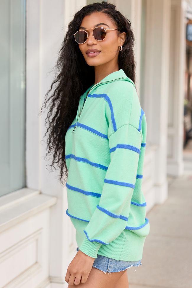 Sunday Stripe Club Green And Blue Quarter Zip - Image 4
