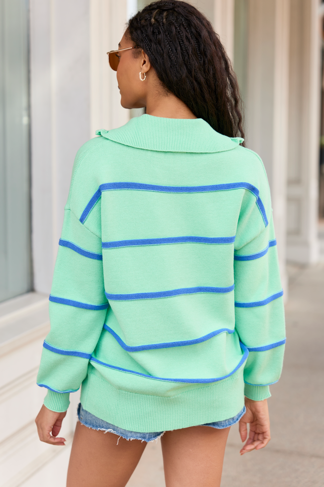 Sunday Stripe Club Green And Blue Quarter Zip - Image 5