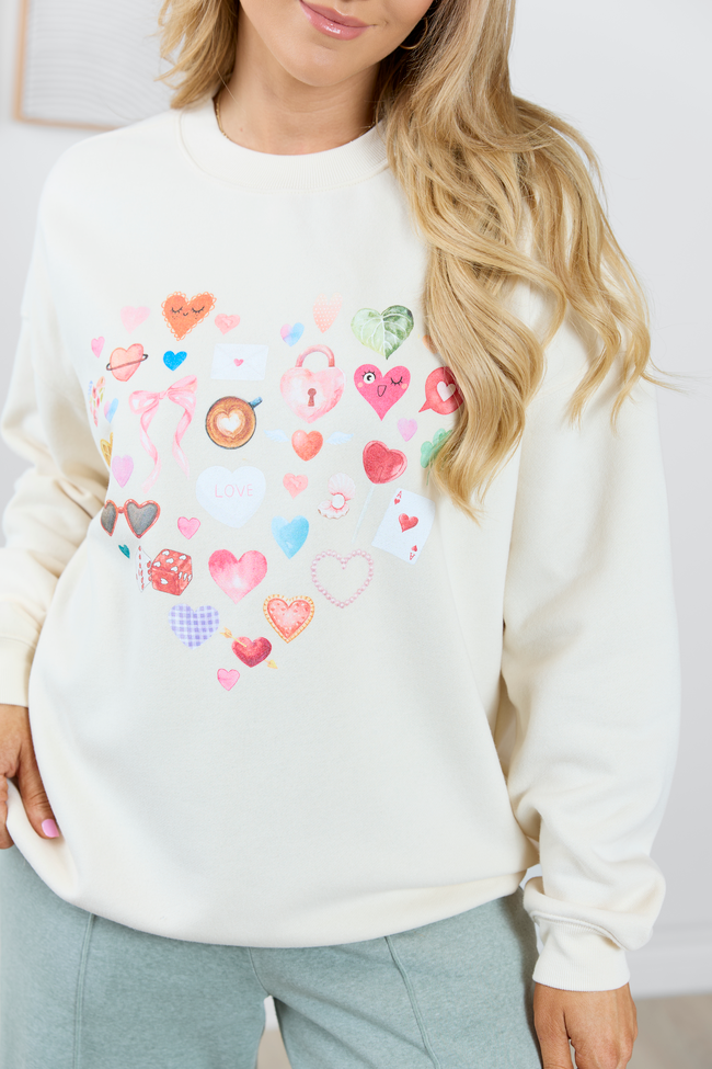 Heart Icons Cream Graphic Sweatshirt - Image 2