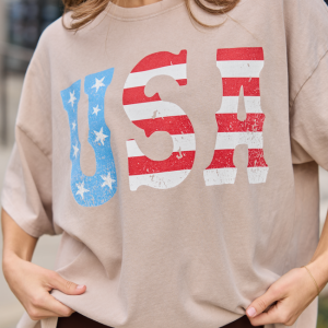 USA Taupe Oversized Graphic Tee