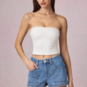 High-Waist A-Line Shorts in Mid-Blue Wash