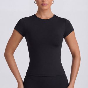 Cut-Out Longline T-Shirt in Black