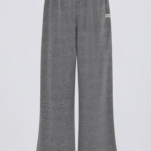 Textured Cotton Button Low-Rise Wide-Leg Joggers in Dark Grey