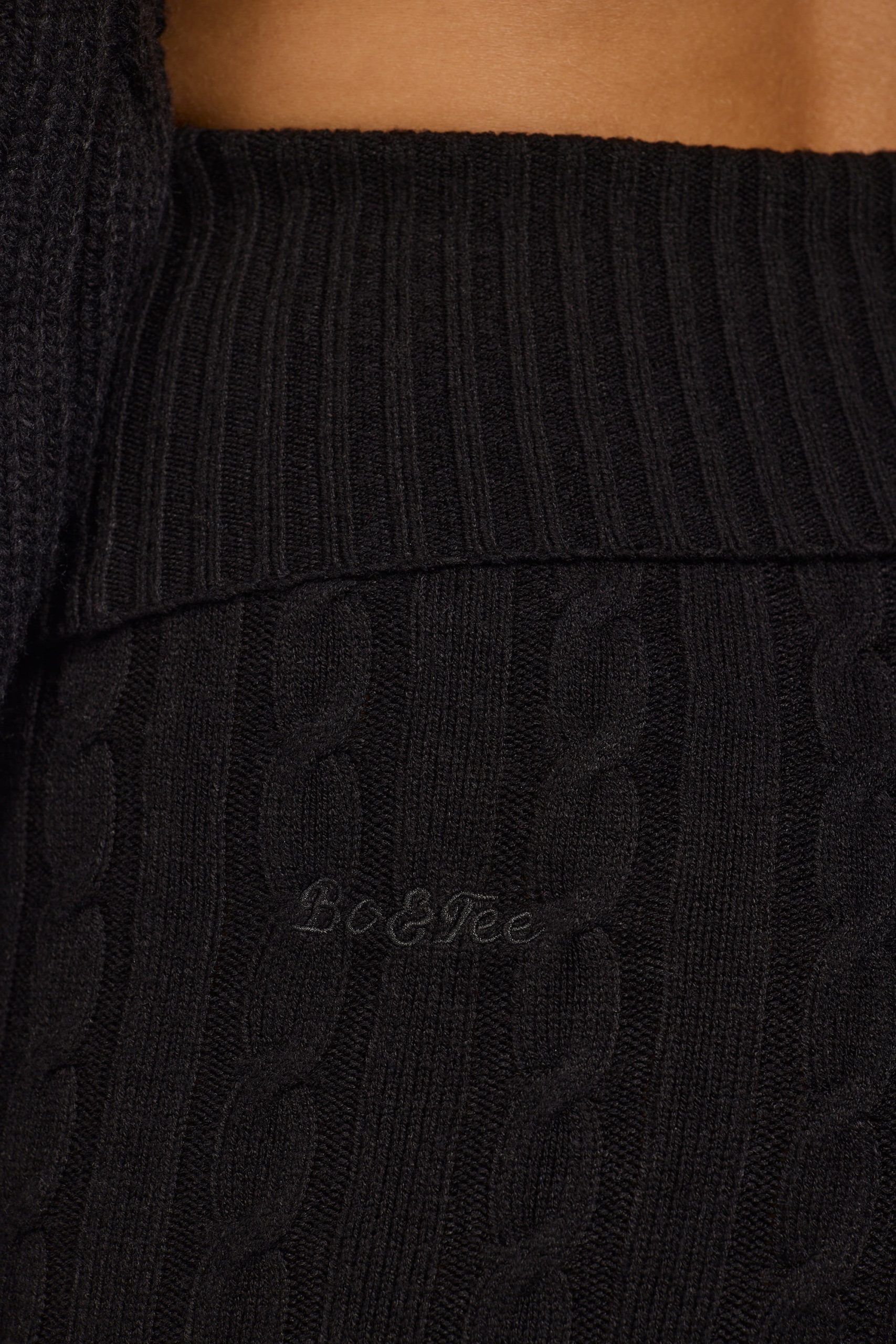Cable Knit Foldover Flared Trousers in Black - Image 4