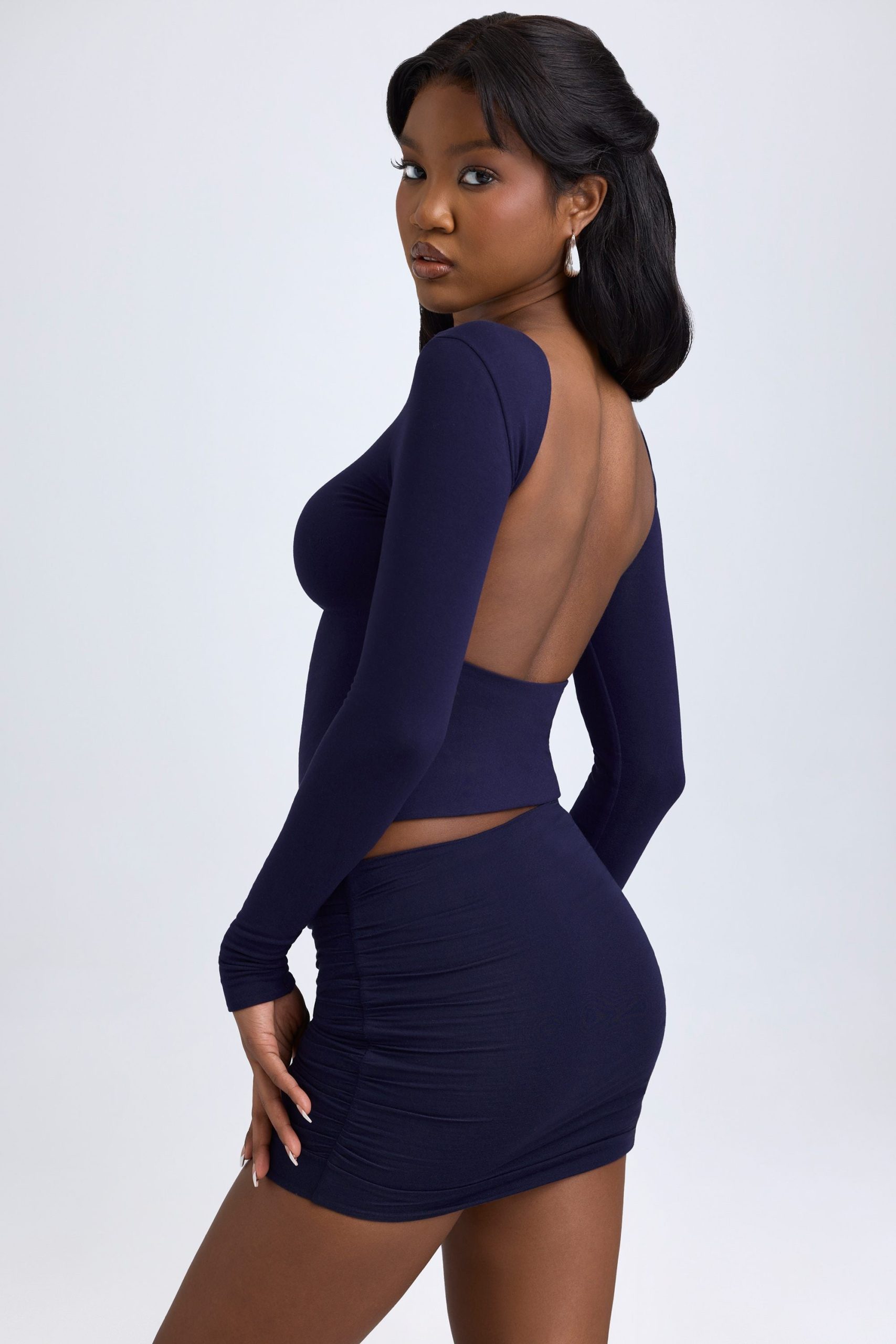 Modal Ruched Mid-Rise Mini Skirt in True Navy - Image 6