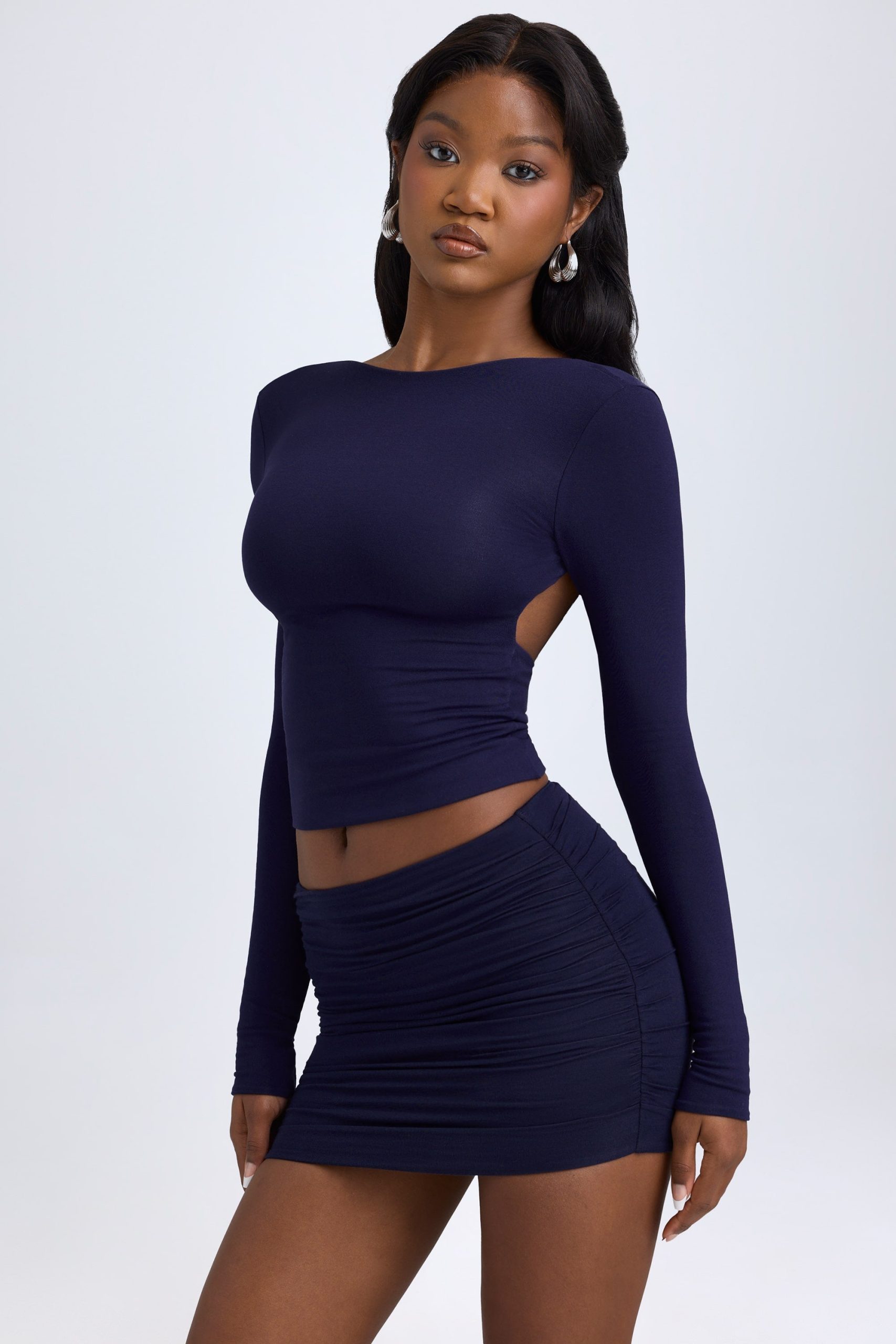 Modal Ruched Mid-Rise Mini Skirt in True Navy - Image 7