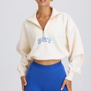 Quarter-Zip Cropped Sweatshirt in White