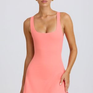 Soft Active Open-Back Tennis Dress in Coral