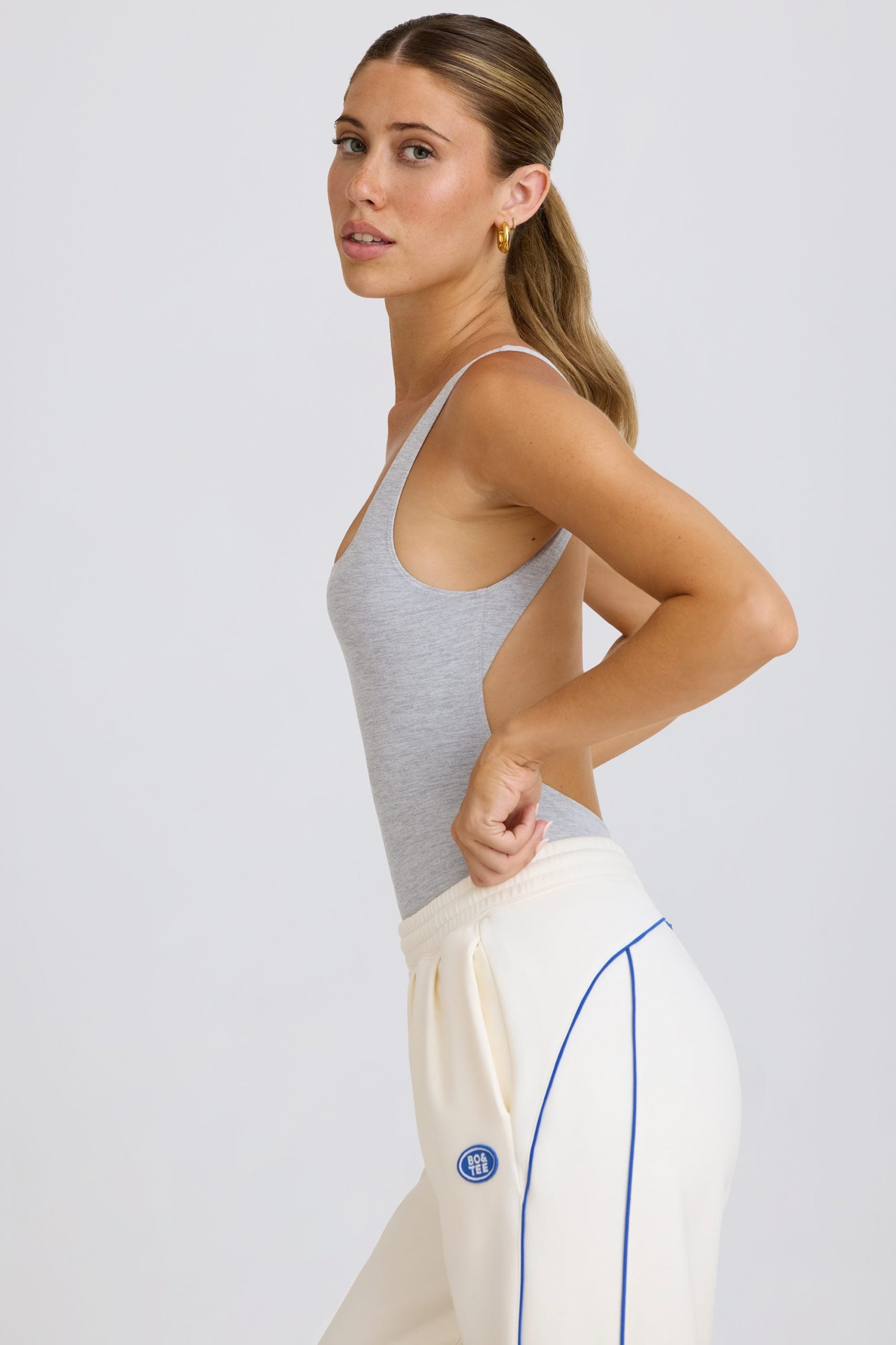 Soft Active Open-Back Bodysuit in Grey Marl - Image 3
