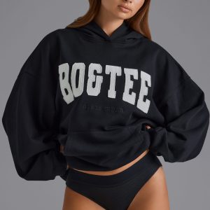 Cotton Fleece Appliqu?? Oversized Hoodie in Black