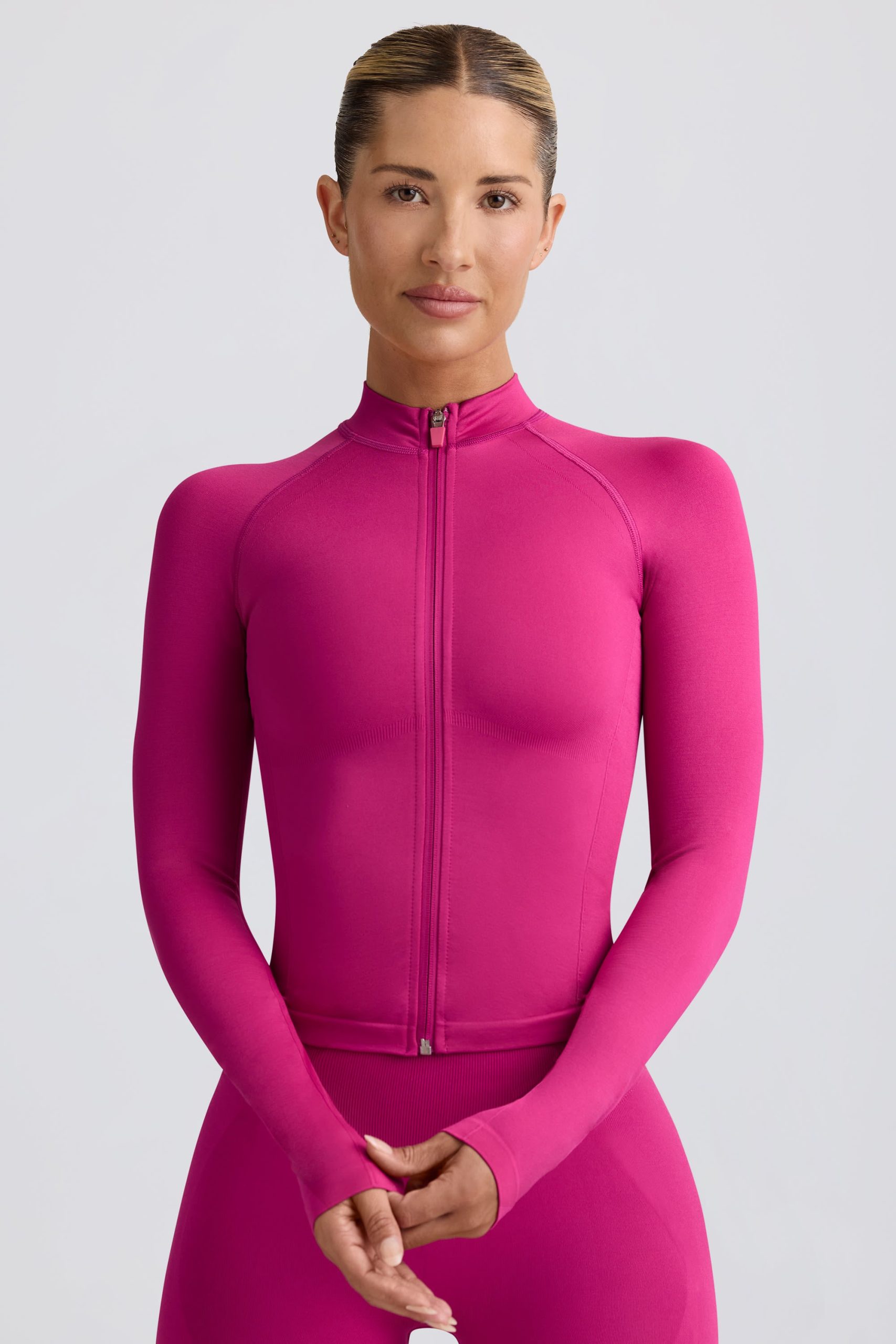 Define Luxe Zip-Up Jacket in Berry - Image 5