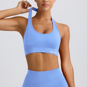Define Luxe Halterneck Sports Bra in Light Blue