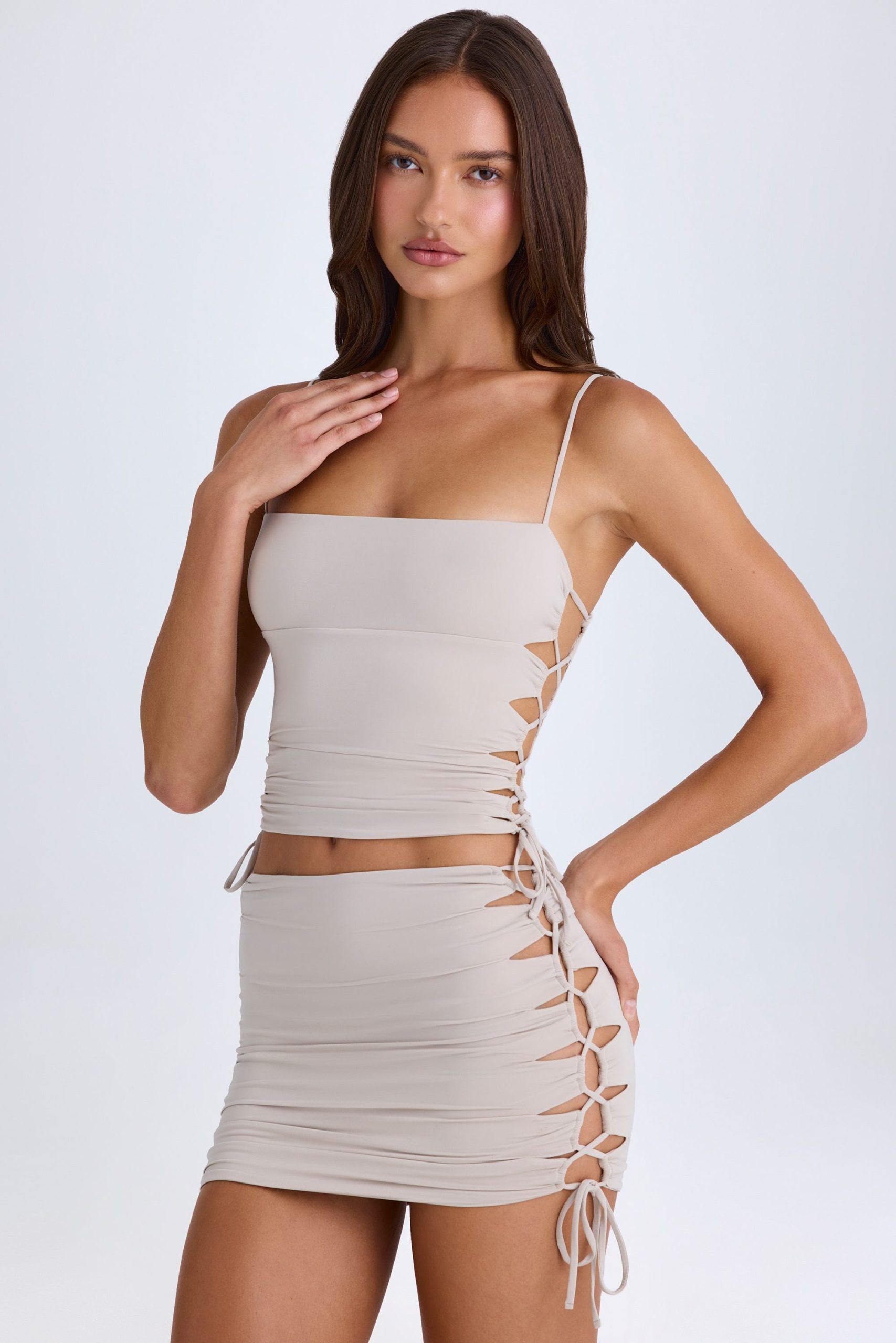 Ruched Cut-Out Top in Taupe - Image 8