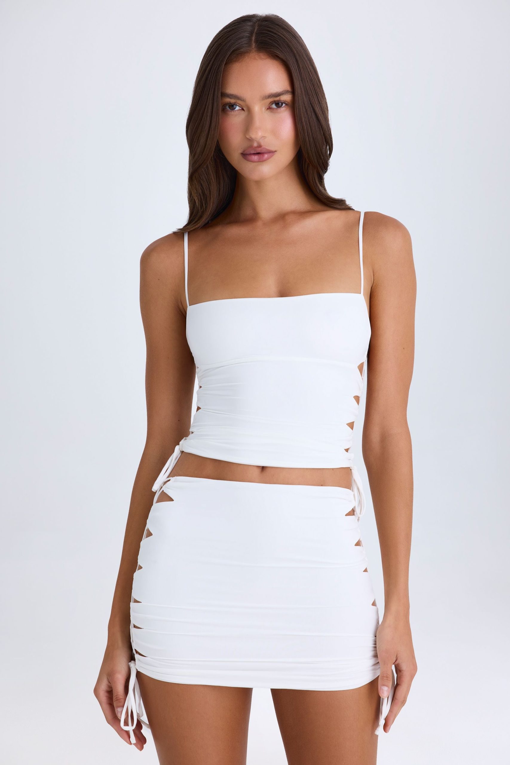 Ruched Cut-Out Mini Skirt in White - Image 5