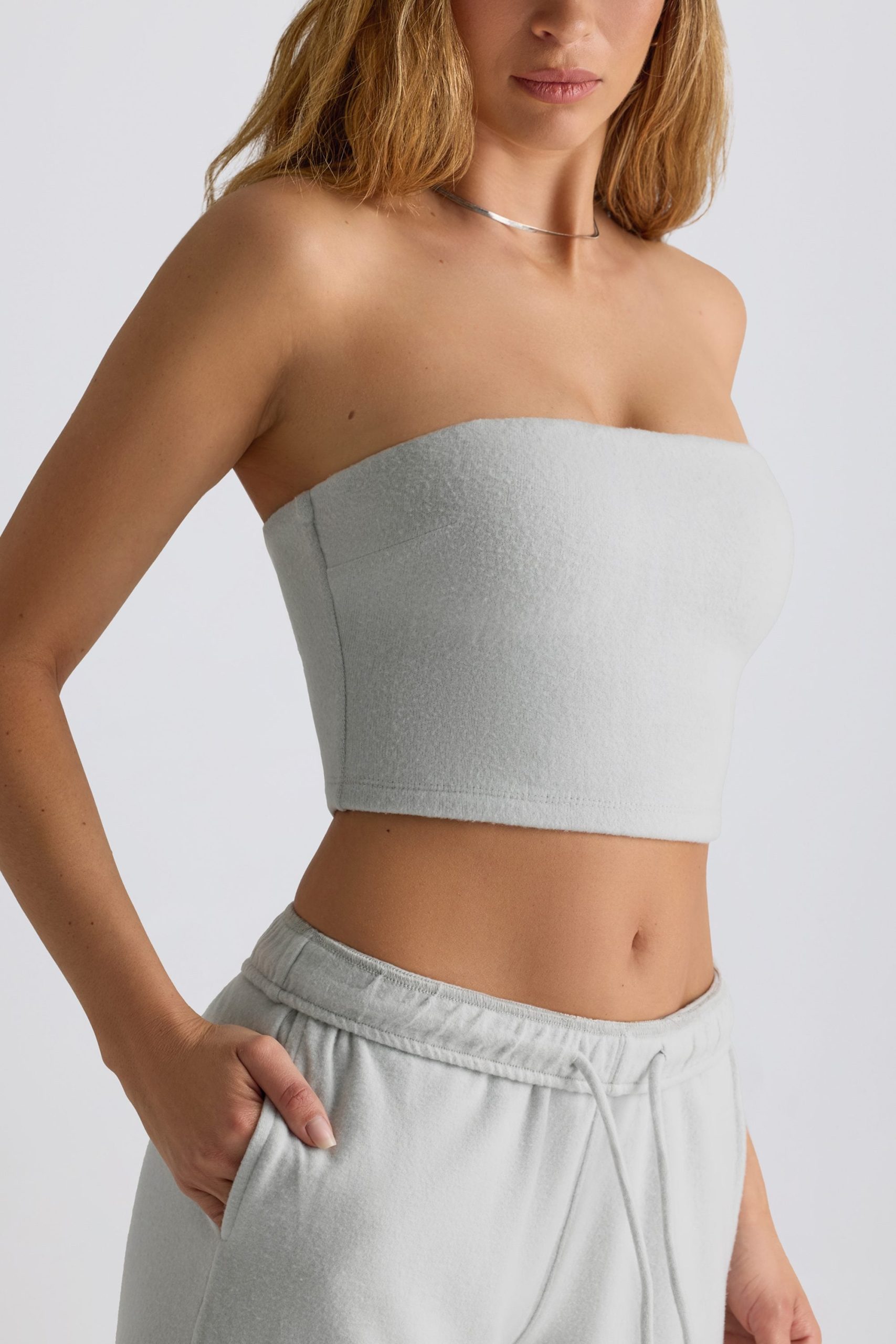 Brushed Jersey Bandeau Top in Fog Grey - Image 5
