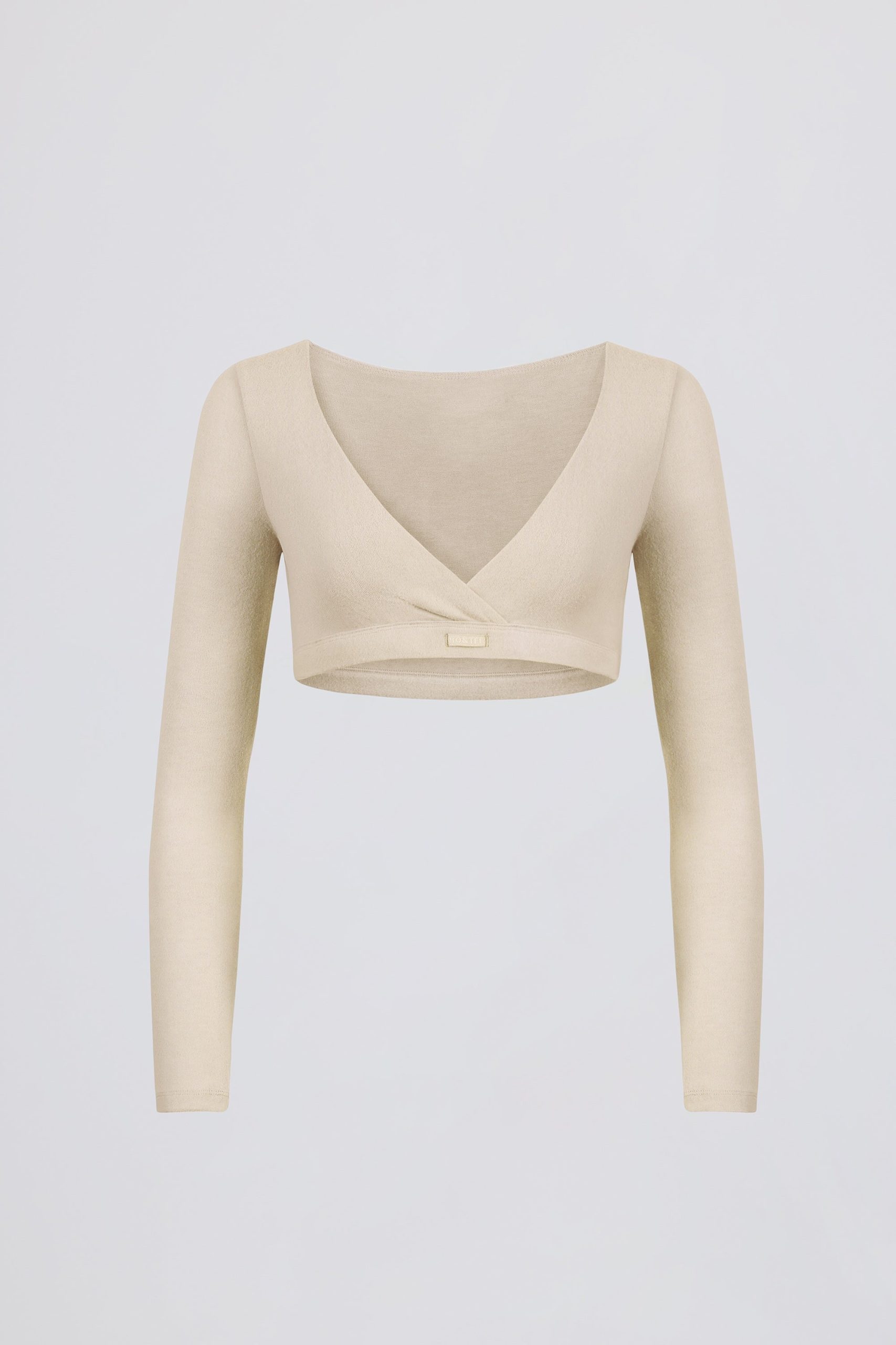 Brushed Jersey V-Neck Crop Top in Ecru - Image 2