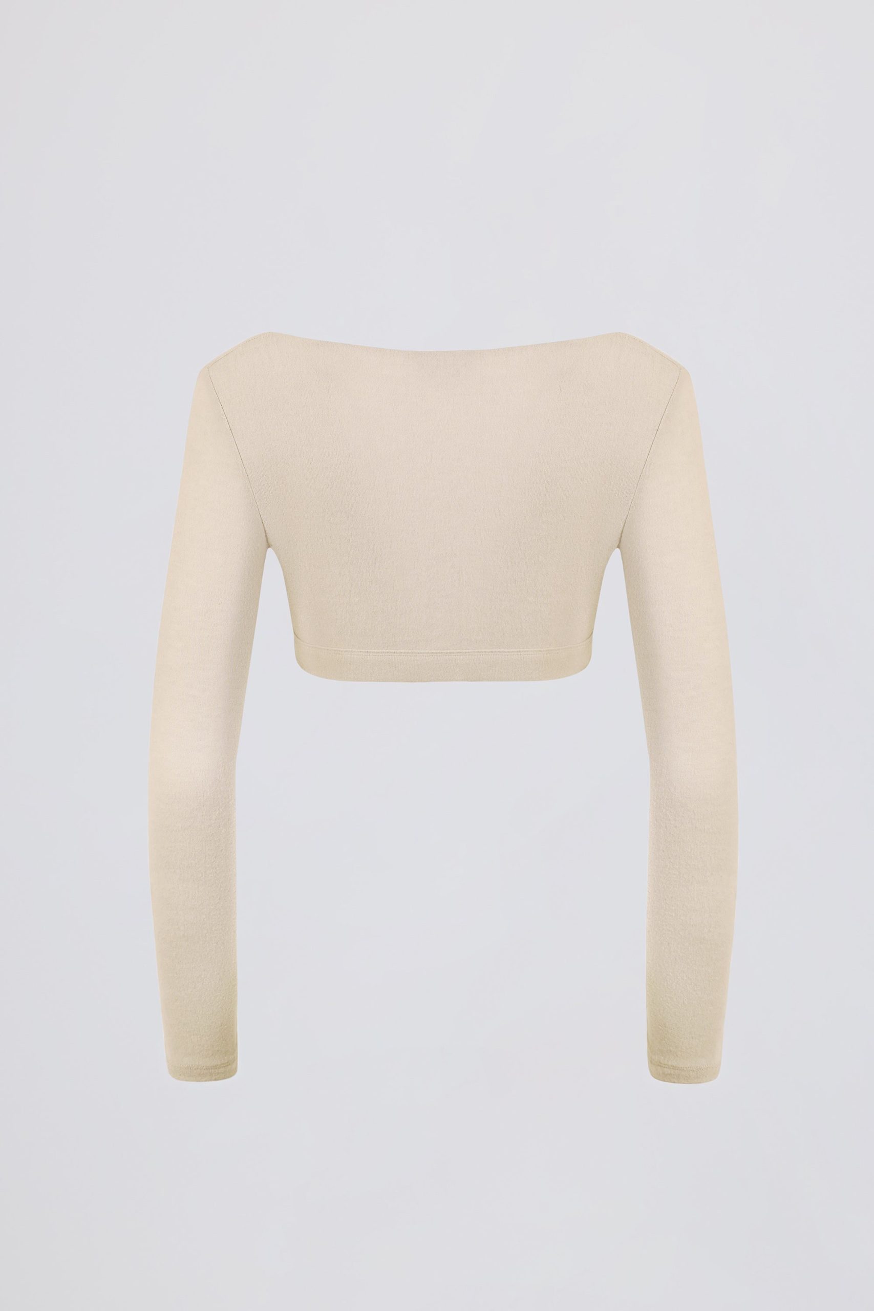 Brushed Jersey V-Neck Crop Top in Ecru - Image 3