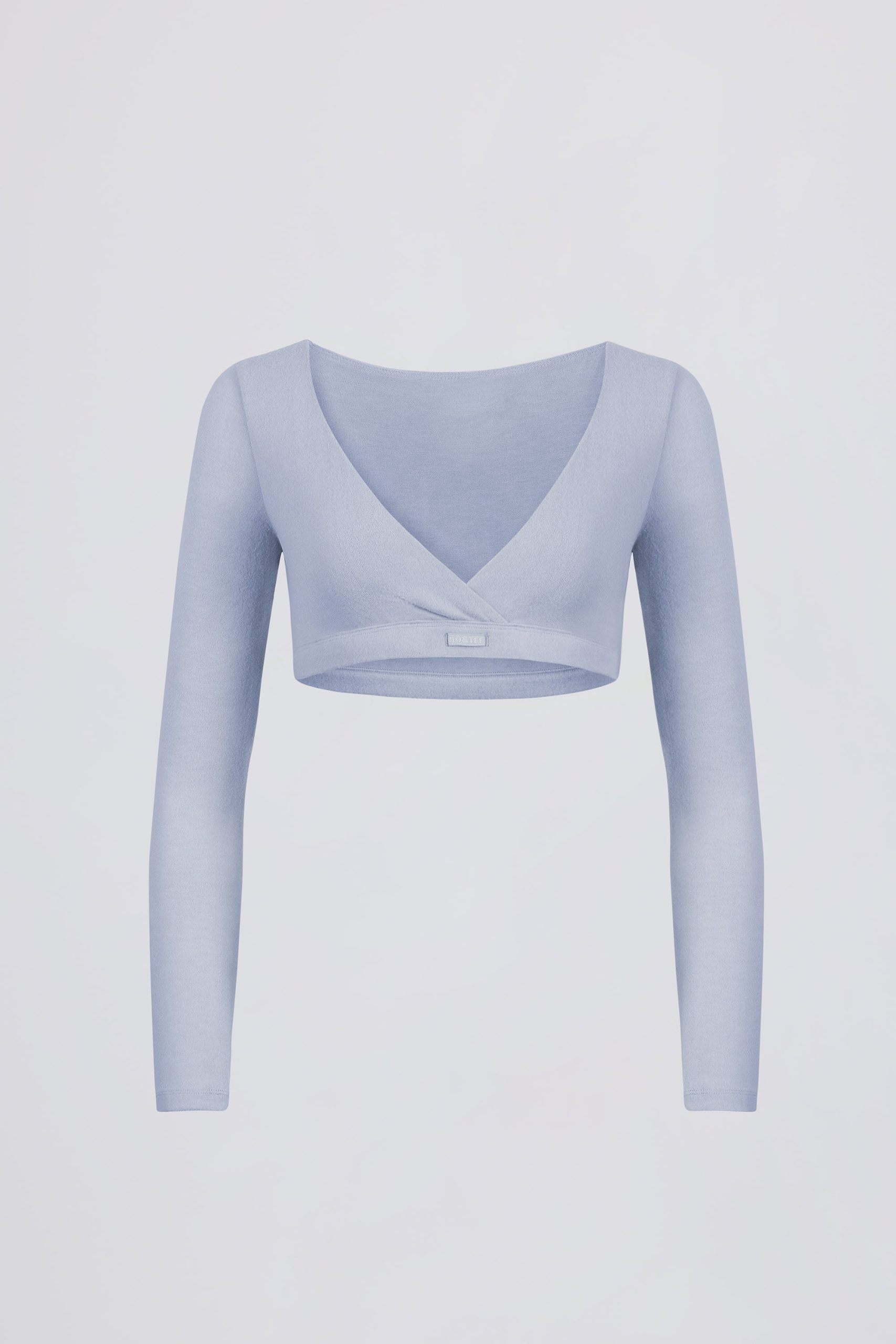 Brushed Jersey V-Neck Crop Top in Soft Blue - Image 2