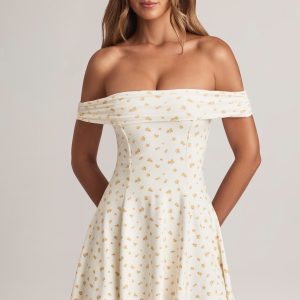 Modal Off-Shoulder A-Line Mini Dress in Floral Print