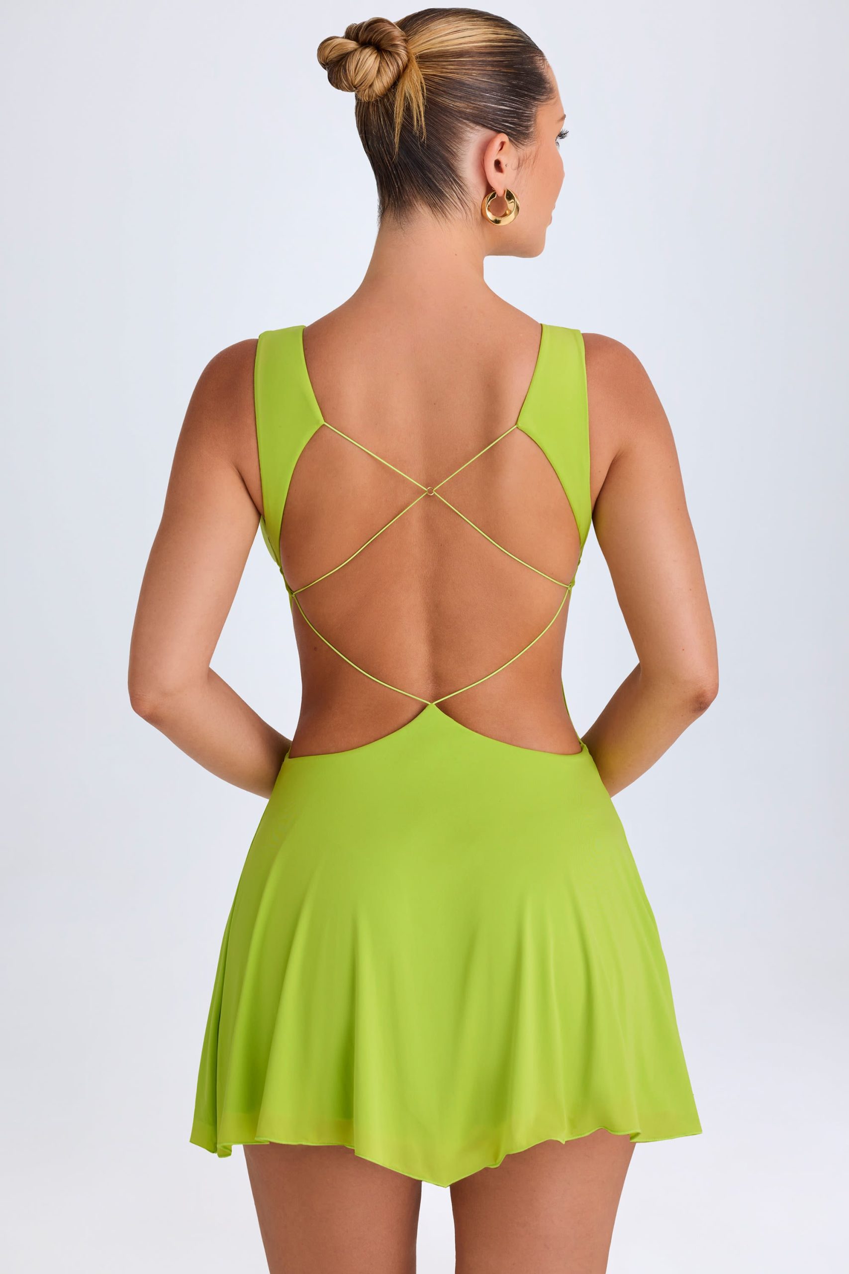 Plunge Cut-Out Mini Dress in Lime Green - Image 8