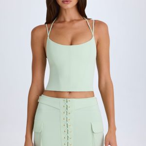 Lace-Up Cargo Micro Mini Skirt in Green