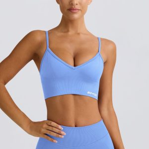 Define Luxe V-Neck Sports Bra in Light Blue