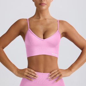 Define Luxe V-Neck Sports Bra in Bubblegum Pink