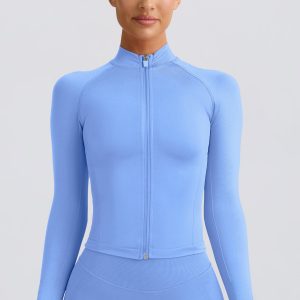 Define Luxe Zip-Up Jacket in Light Blue