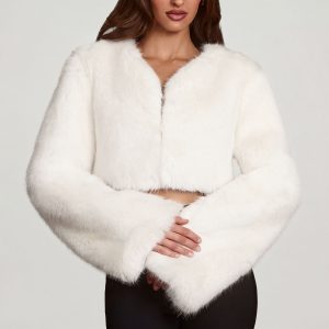 Faux Fur Cropped Bolero in White