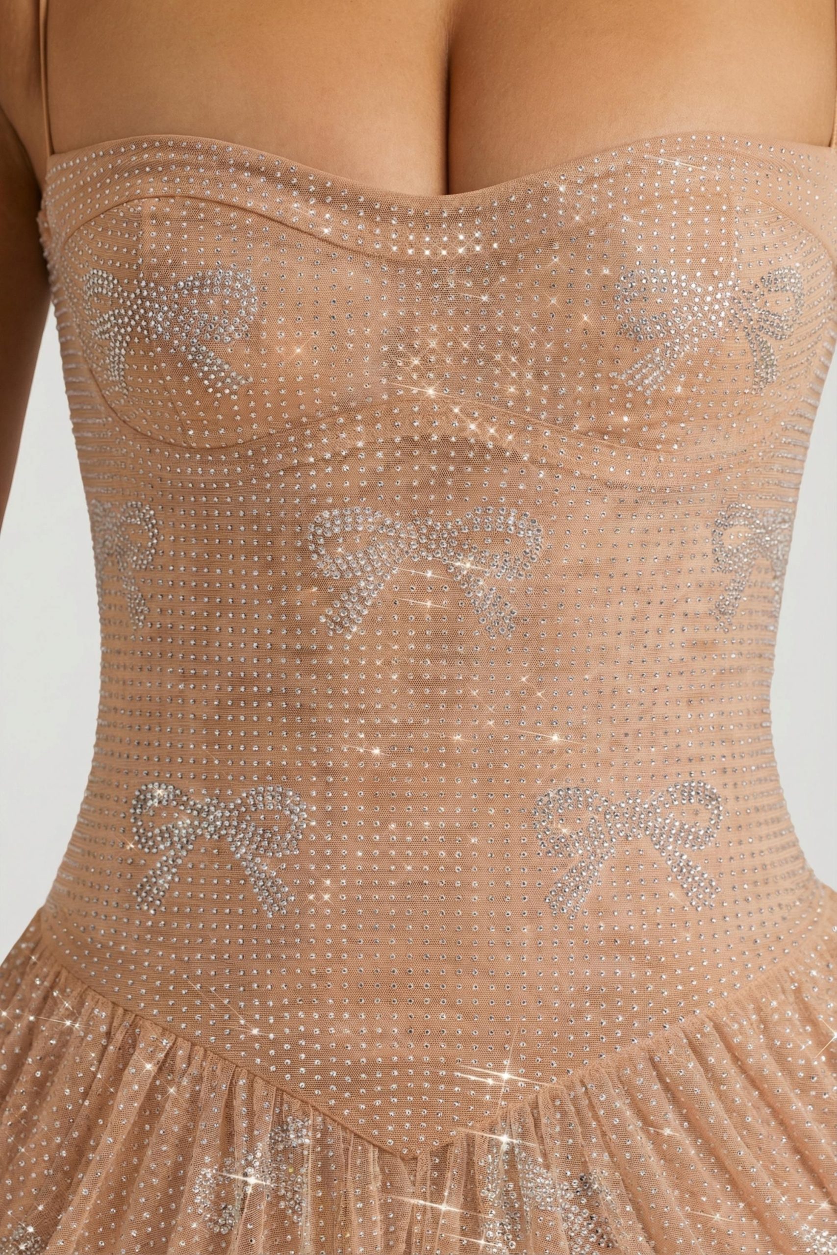 Embellished Strappy Skater Mini Dress in Almond - Image 7