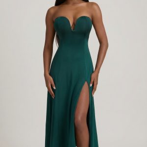 Slinky Jersey Strapless A-Line Midaxi Dress in Emerald Green
