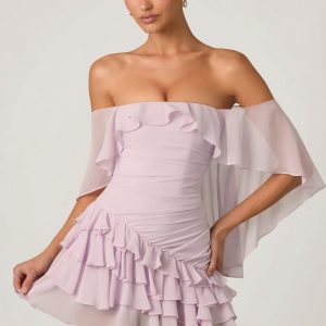 Off-Shoulder Ruffled Mini Dress in Lilac