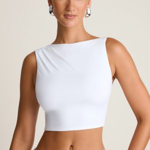 Draped Open-Back Tank Top in White