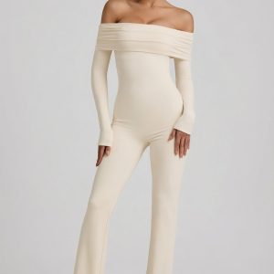 Modal Off-Shoulder Ruched Jumpsuit in Ivory