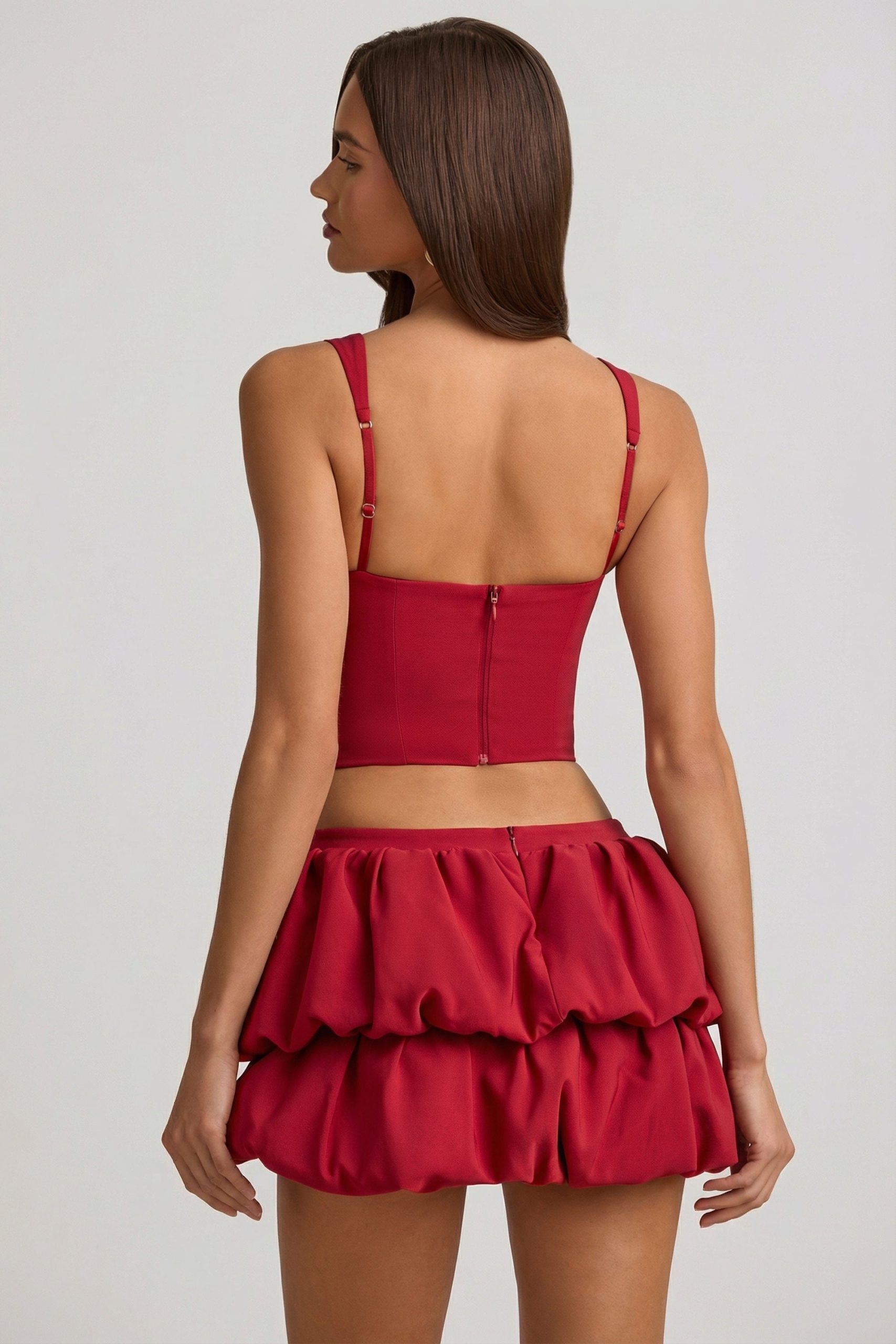 Layered Bubble Hem Mid-Rise Mini Skirt in True Red - Image 2