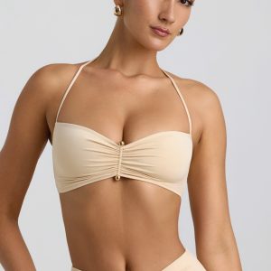Slinky Jersey Hardware Detail Halterneck Bralette in Buttercream