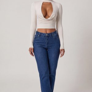 Cowl-Neck Tie-Back Top in Ivory