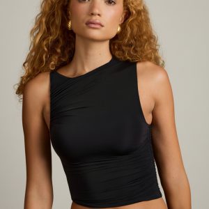 Asymmetric Ruched Tank Top in Black