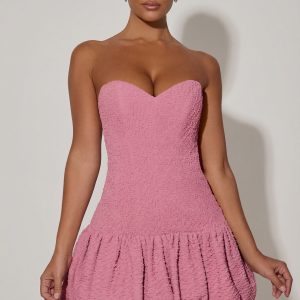 Cut-Out Bubble Hem Corset Mini Dress in Dusty Pink
